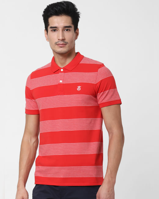 Red Striped Polo Neck T-shirt