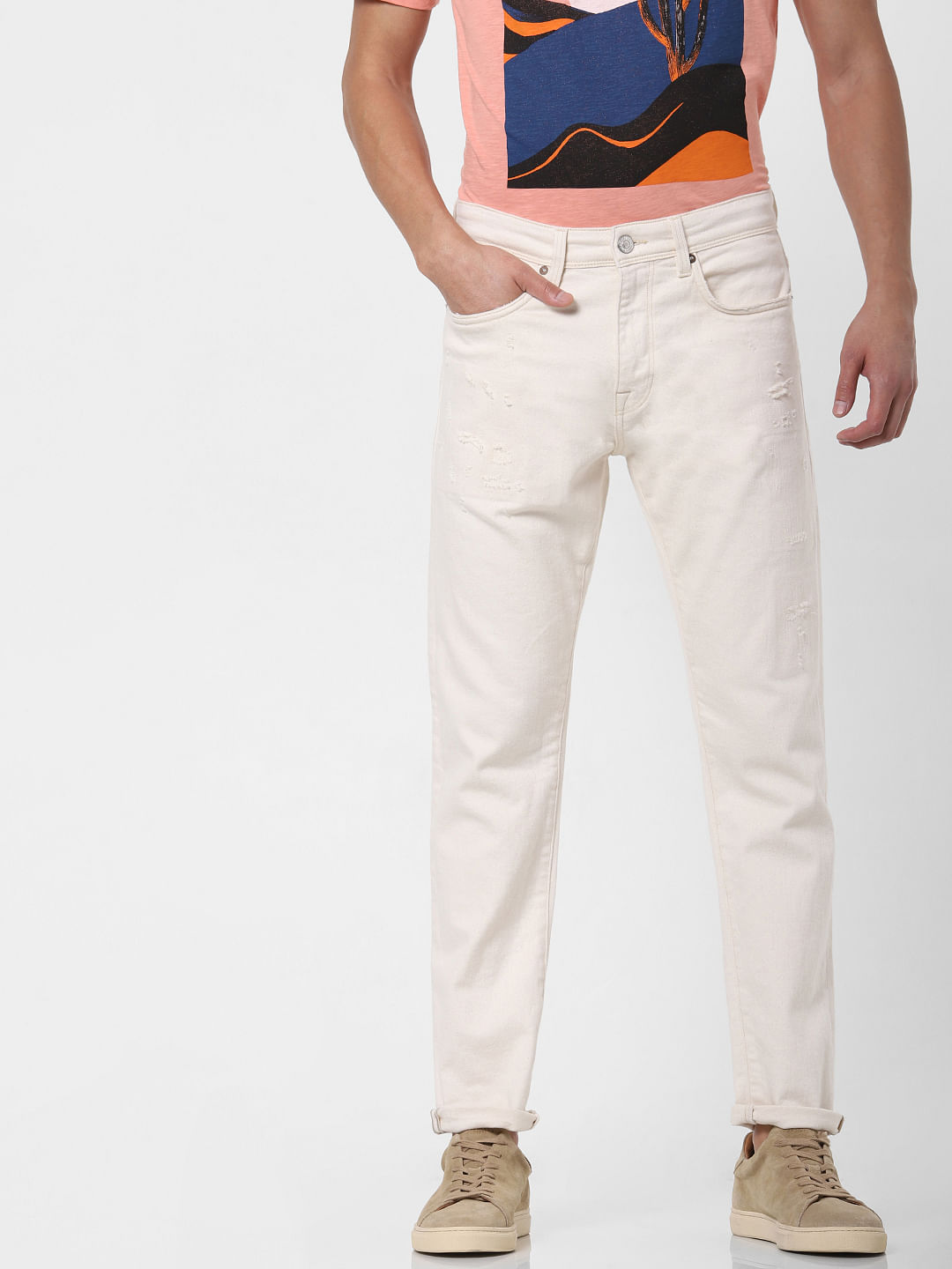 white faded jeans