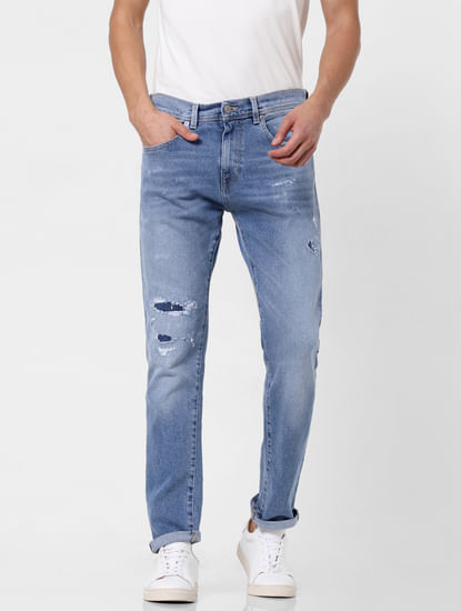 Blue Distressed Toby Tapered Fit Jeans