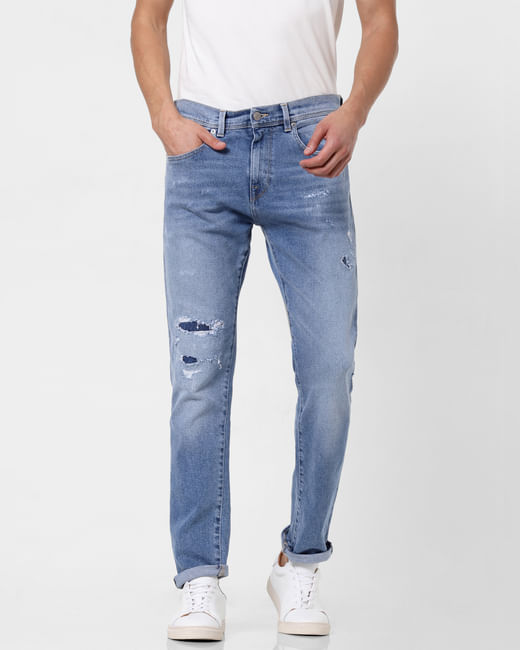 Blue Distressed Toby Tapered Fit Jeans