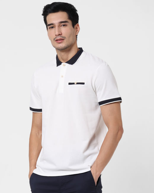 White Contrast Tipping Polo T-shirt