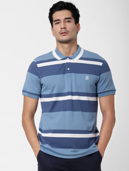 Blue Colourblocked Polo T-shirt