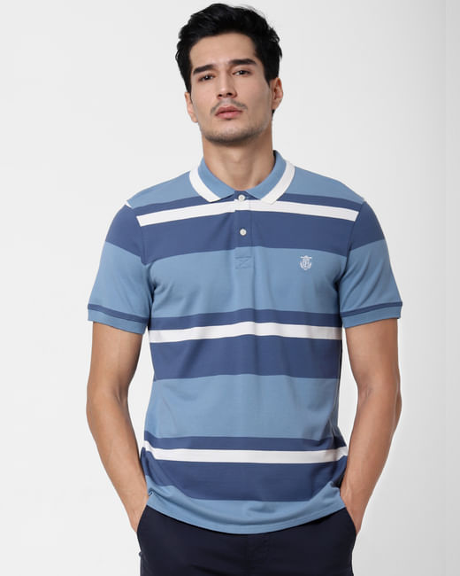 Blue Colourblocked Polo T-shirt