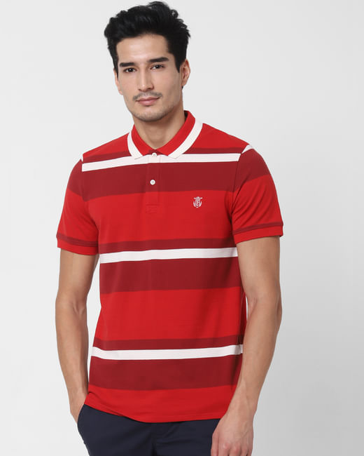 Red Colourblocked Polo T-shirt