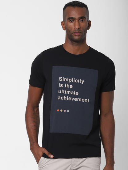 Black Slogan Print Crew Neck T-shirt