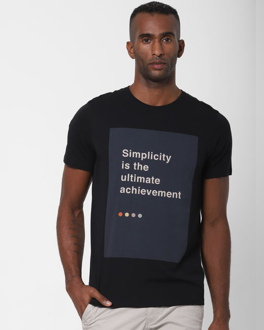 Black Slogan Print Crew Neck T-shirt