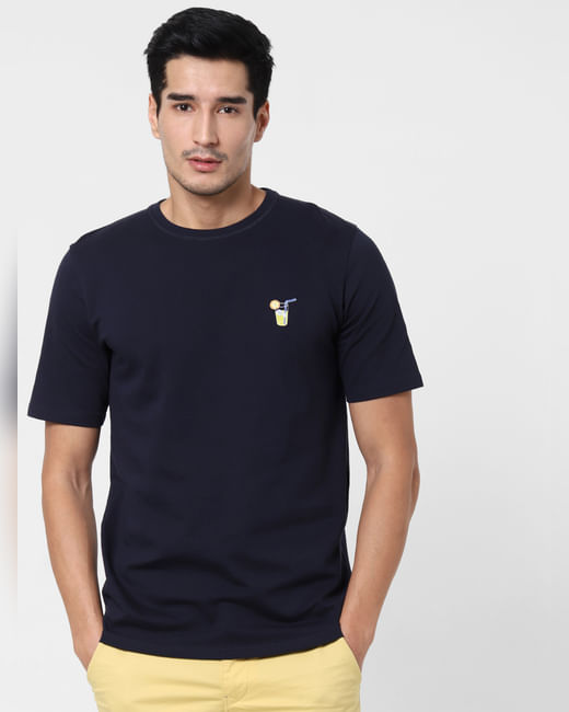 Navy Blue Graphic Print Crew Neck T-shirt