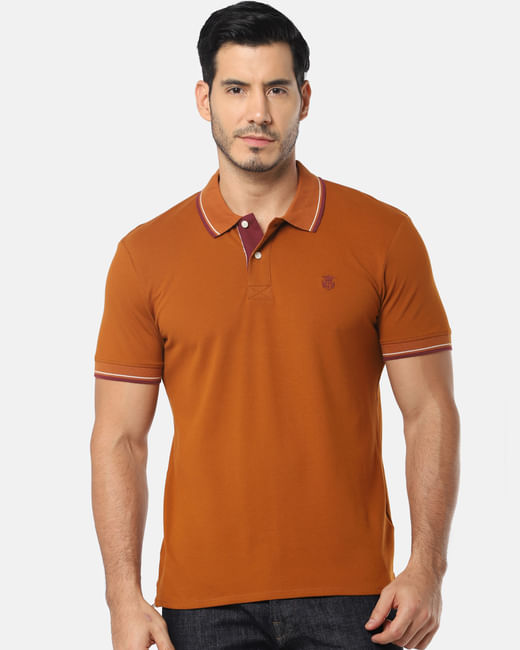 Camel Brown with Contrast Tipping Polo T-Shirt