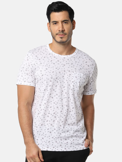 White All Over Print Slim Fit Crew Neck T-Shirt