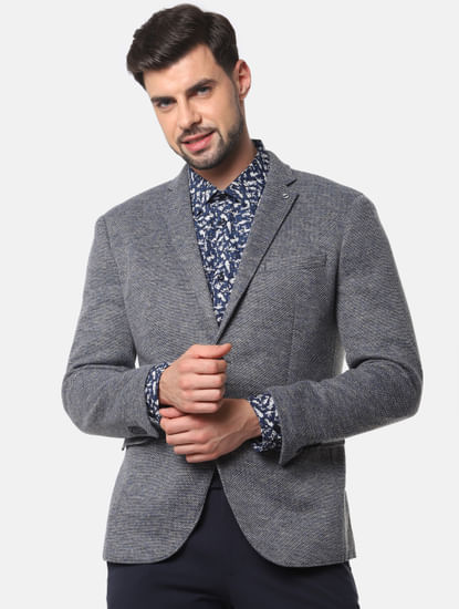 Grey Double Button Slim Fit Blazer