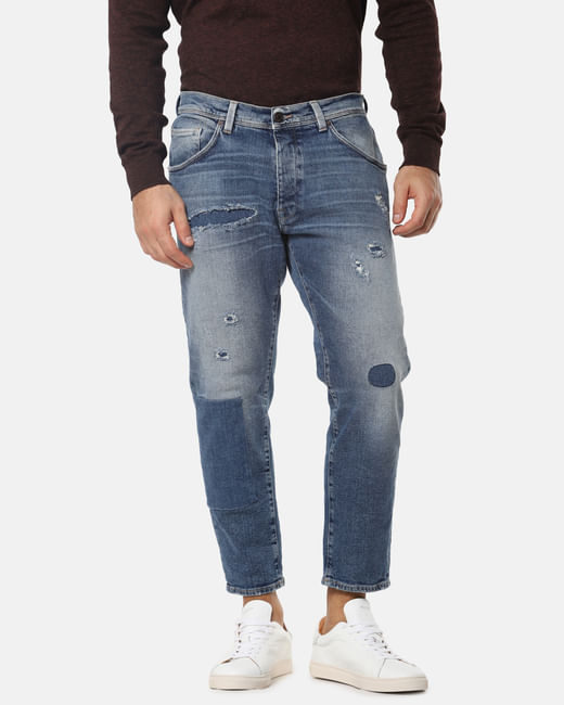 Blue Ripped Aldo Relaxed Cropped Fit Jeans