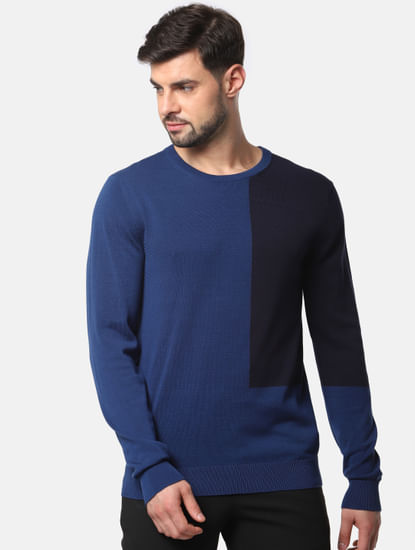 Blue Colourblocked Pullover