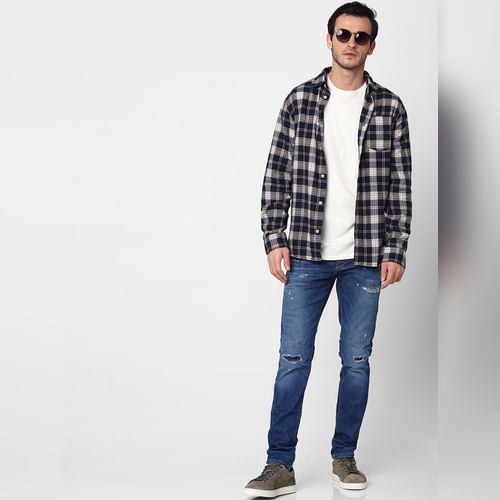 BESTSELLER CLOTHING Blue Mid Rise Leon Slim Fit Ripped Jeans