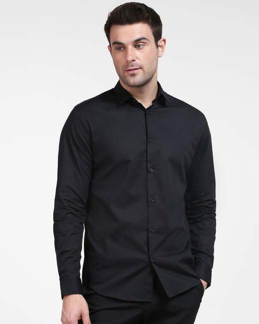 Coal Black Pure Cotton Full Sleeves Shirt For Men Online – Okhaistore