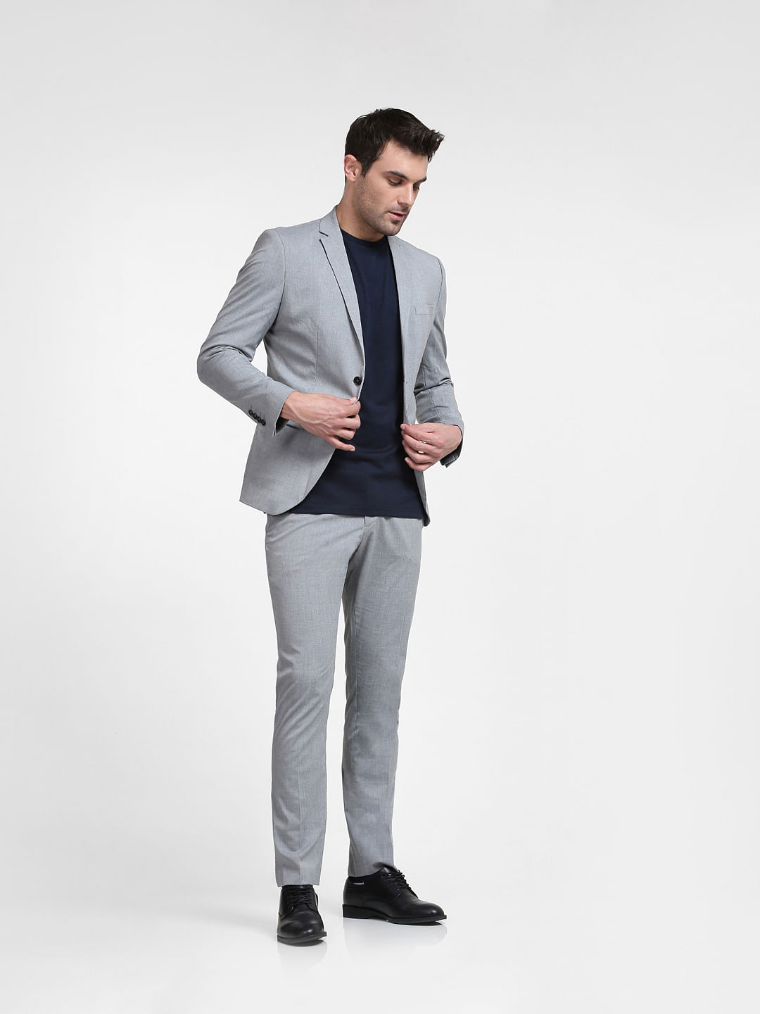 Men's 2 Piece Slim Fit Suit Set One Button Solid Jackets Pants Wedding  Dinner Suits Business Formal Lapel Blazer & Trousers Navy Blue M at Amazon  Men's Clothing store
