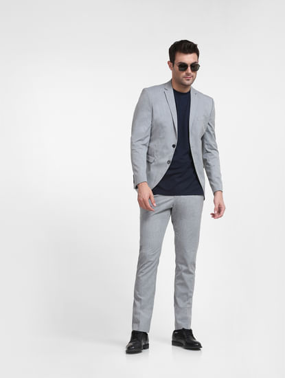 Grey Mid Rise Slim Fit Trousers