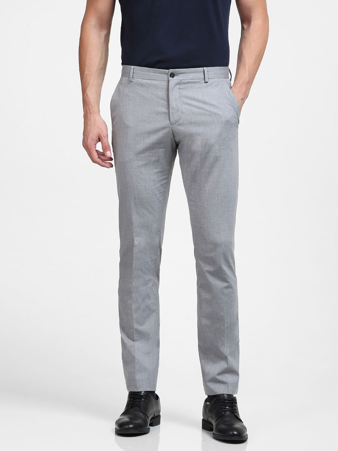 Buy Men Grey Slim Fit Self Design Smart Casual Trousers online  Looksgudin