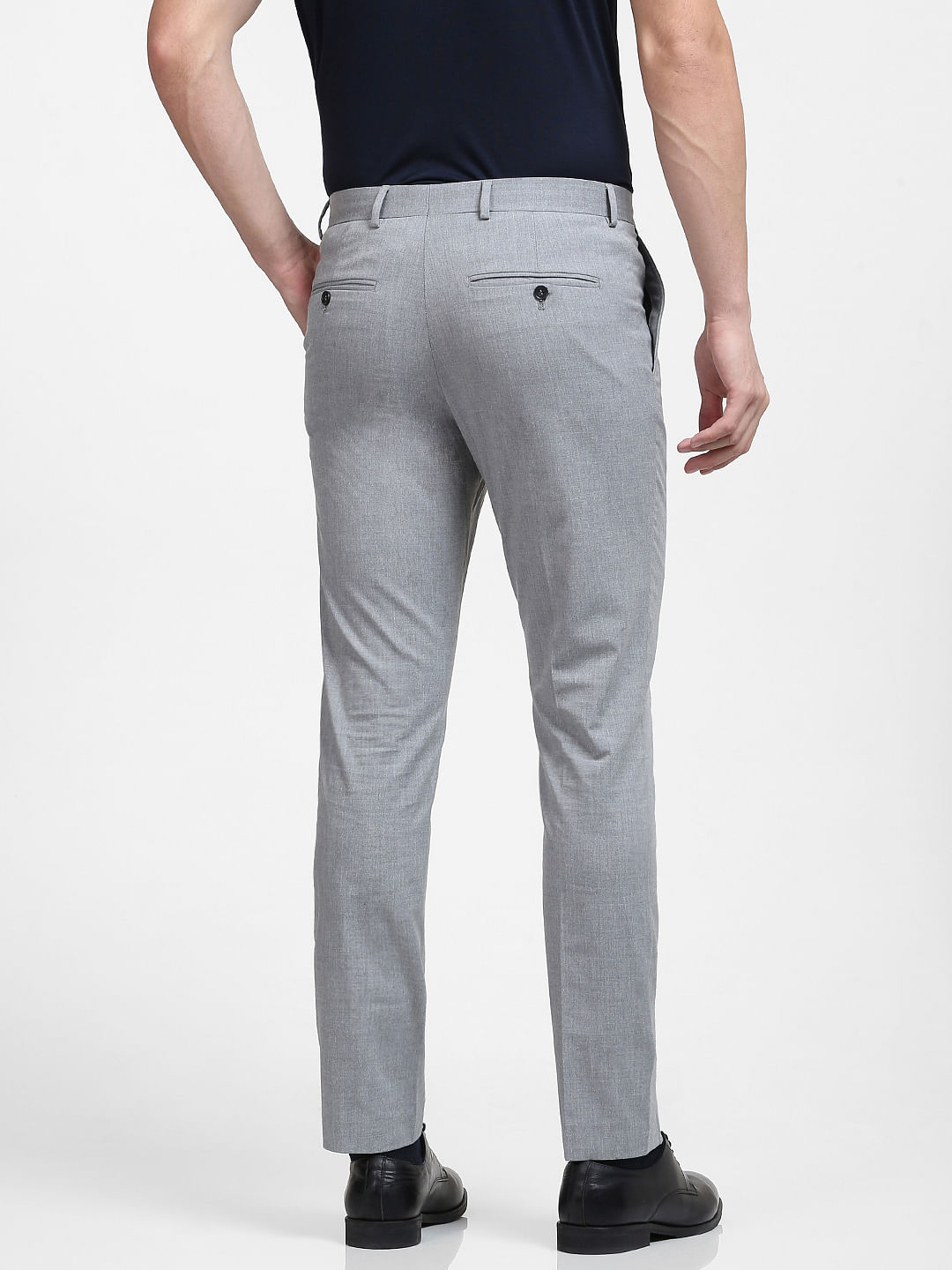 Men Grey Slim Fit Self Design Formal Trousers – ManQ