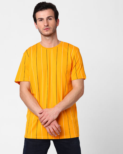 Orange Organic Cotton Striped Crew Neck T-shirt