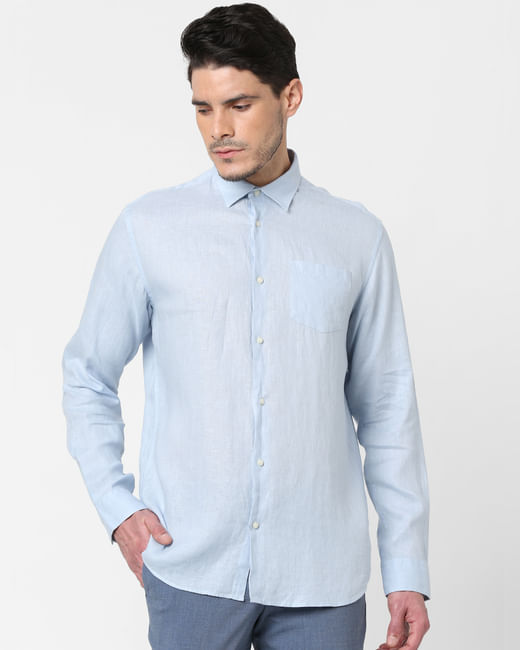 Light Blue Full Sleeves Linen Shirt