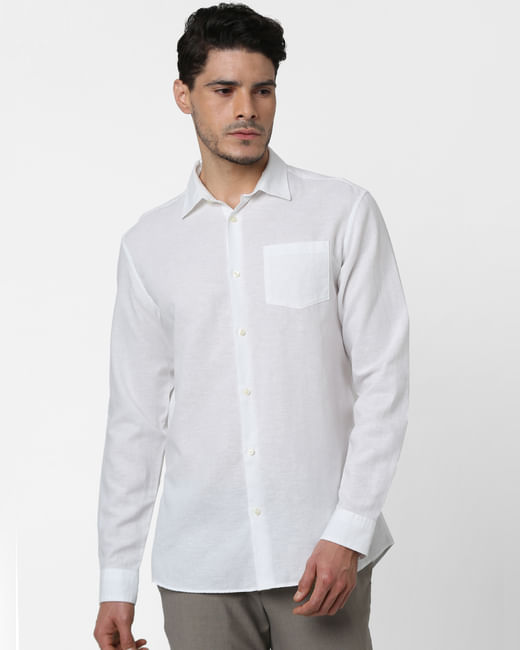 White Full Sleeves Linen Shirt