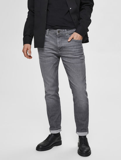 Grey Mid Rise Organic Cotton Slim Fit Jeans