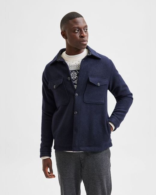 Blue Woolen Solid Jacket