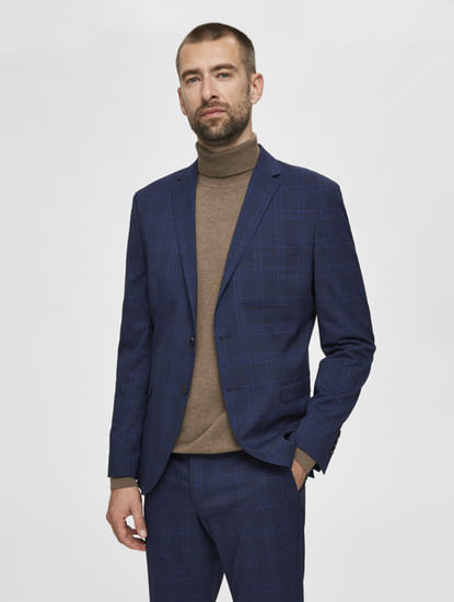 Blue Check Slim Fit Suit Blazer