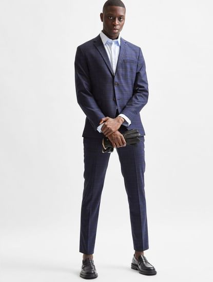 Blue Check Formal Suit Trousers