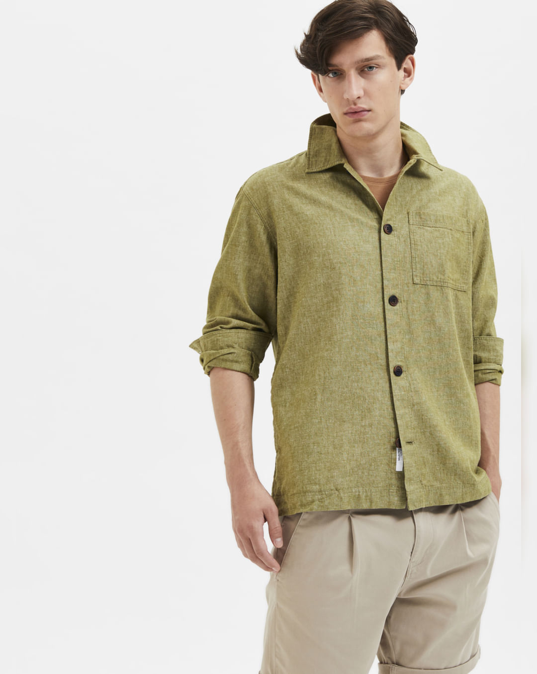 Buy Green Linen Overshirt for Men Online at Selected Homme | 168526402