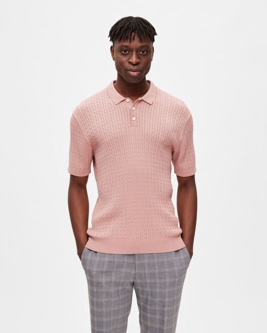 Pink Cable Knit Polo T-shirt