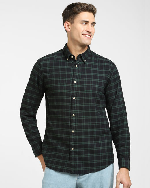 GREEN CHECKED COTTON FULL SLEEVES SHIRT