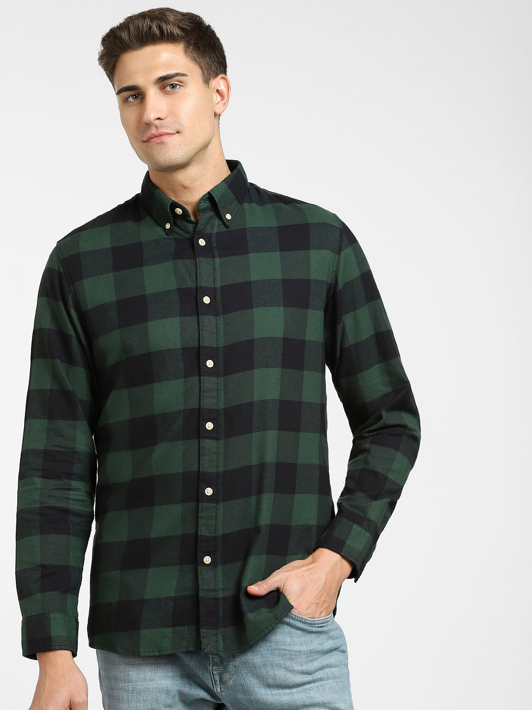 Dark green cheap check shirt