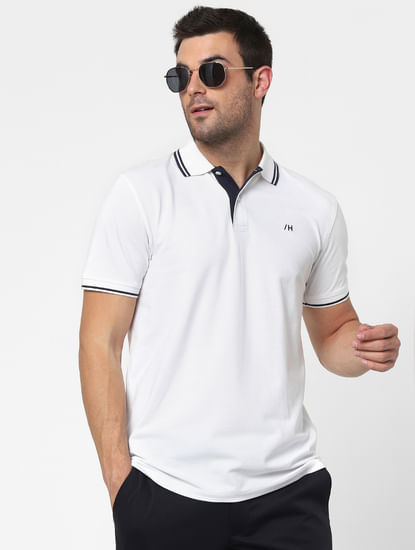 White Organic Cotton Polo Neck T-shirt