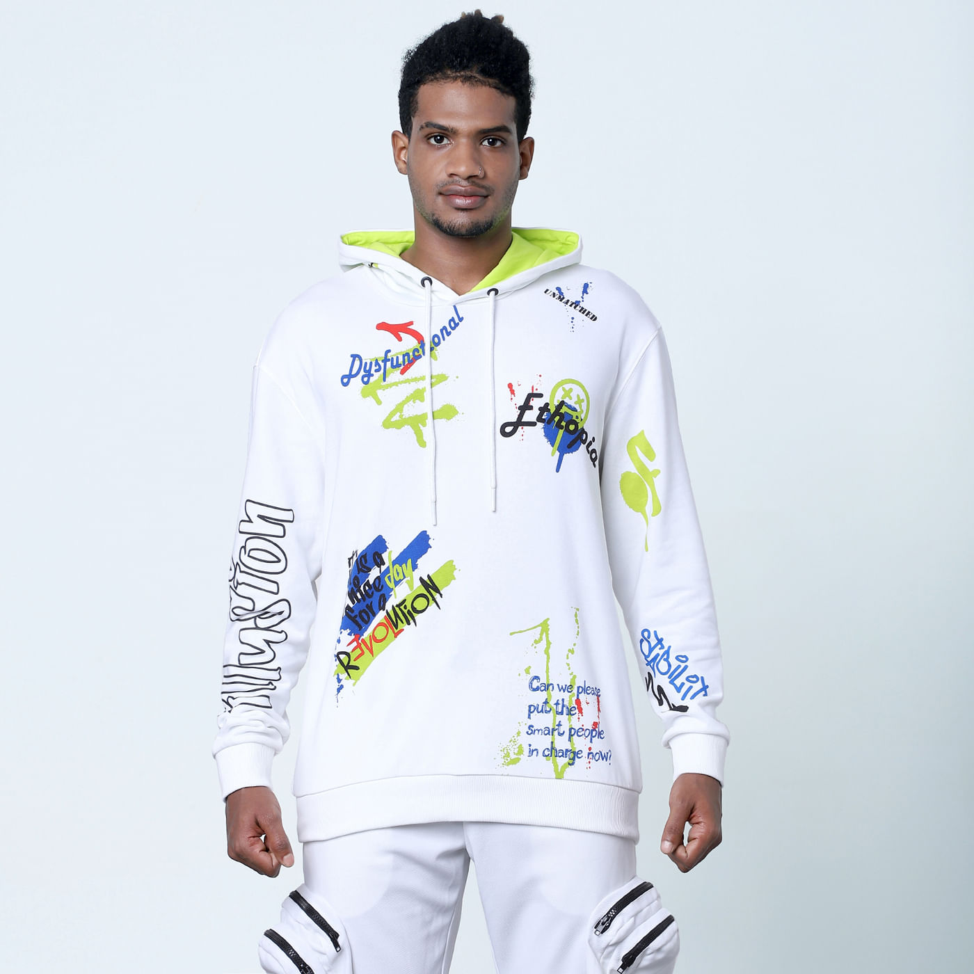 White Graphic Placement Print Hooded Sweatshirt
