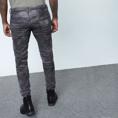 Grey Mid Rise Camo Glenn Slim Jeans 