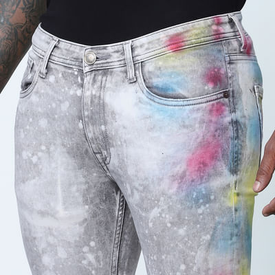 Grey Mid Rise Abstract Print Ben Skinny Jeans 