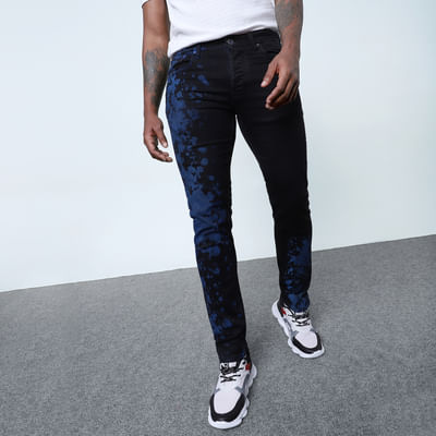 Black Mid Rise Abstract Print Ben Skinny Jeans 