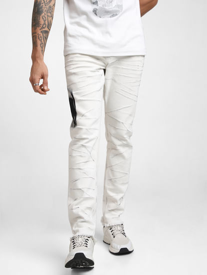 UNMATCHED by JACK&JONES White Cracking Effect Slim Fit Jeans