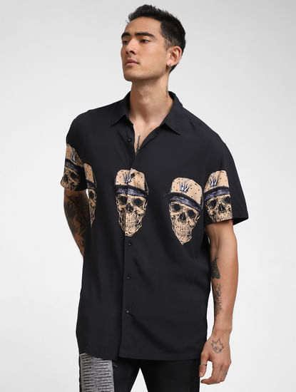 UNMATCHED by JACK&JONES Black Embellished Skull Print Shirt