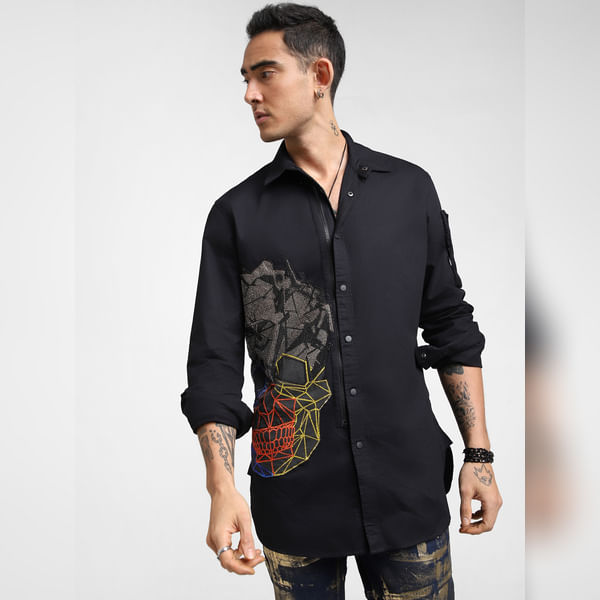 BESTSELLER CLOTHING UNMATCHED by JACK&JONES Black Appliqué Patchwork Full Sleeves Shirt