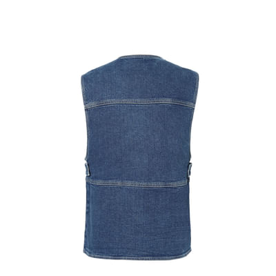 Blue Oversized Pockets Denim Waistcoat
