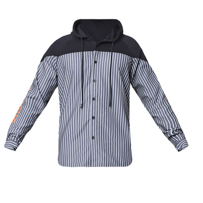 Grey Striped Hooded Shirt