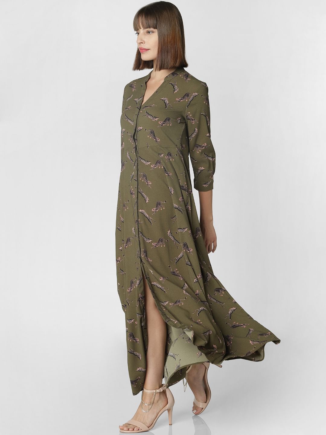 olive green shirt dress