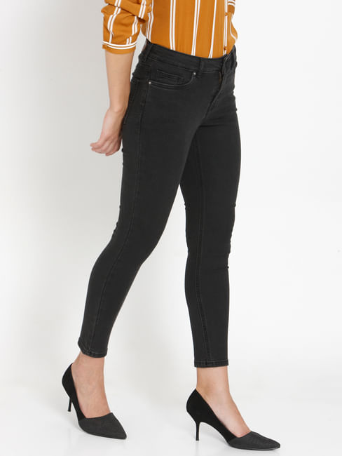 Dark Grey Mid Rise Faded Skinny Fit Jeans