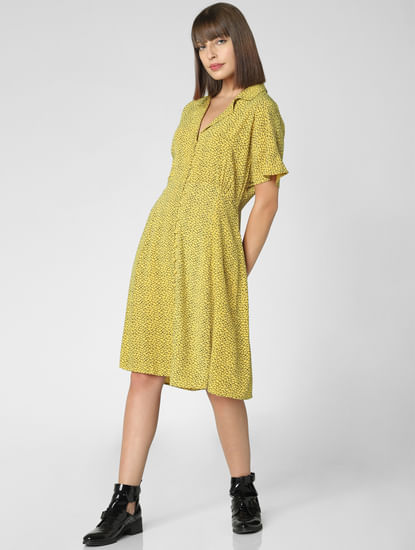 Yellow Printed Fit & Flare Dress
