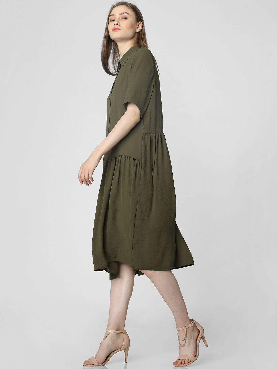 olive green shirt dress