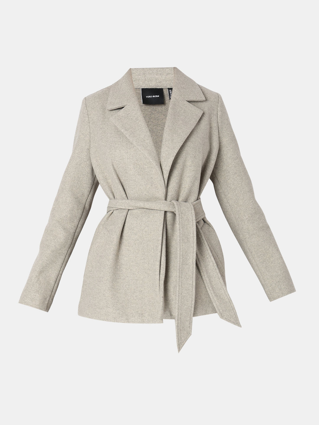 VERO MODA Women BEIGE SHORT COAT, Long Sleeves, Notched Lapel