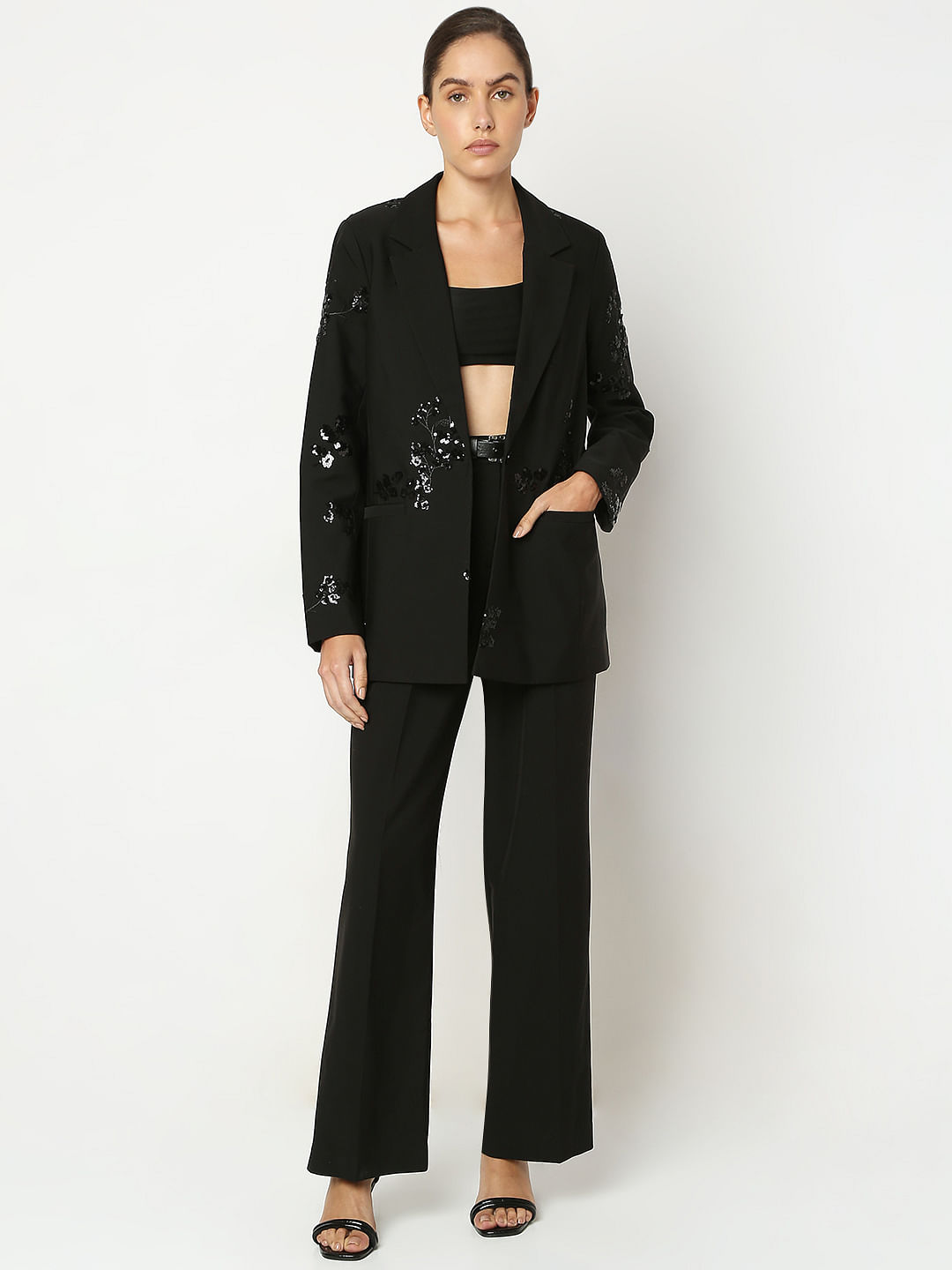 BLACK SQUIENS EMBELLISHED BLAZER