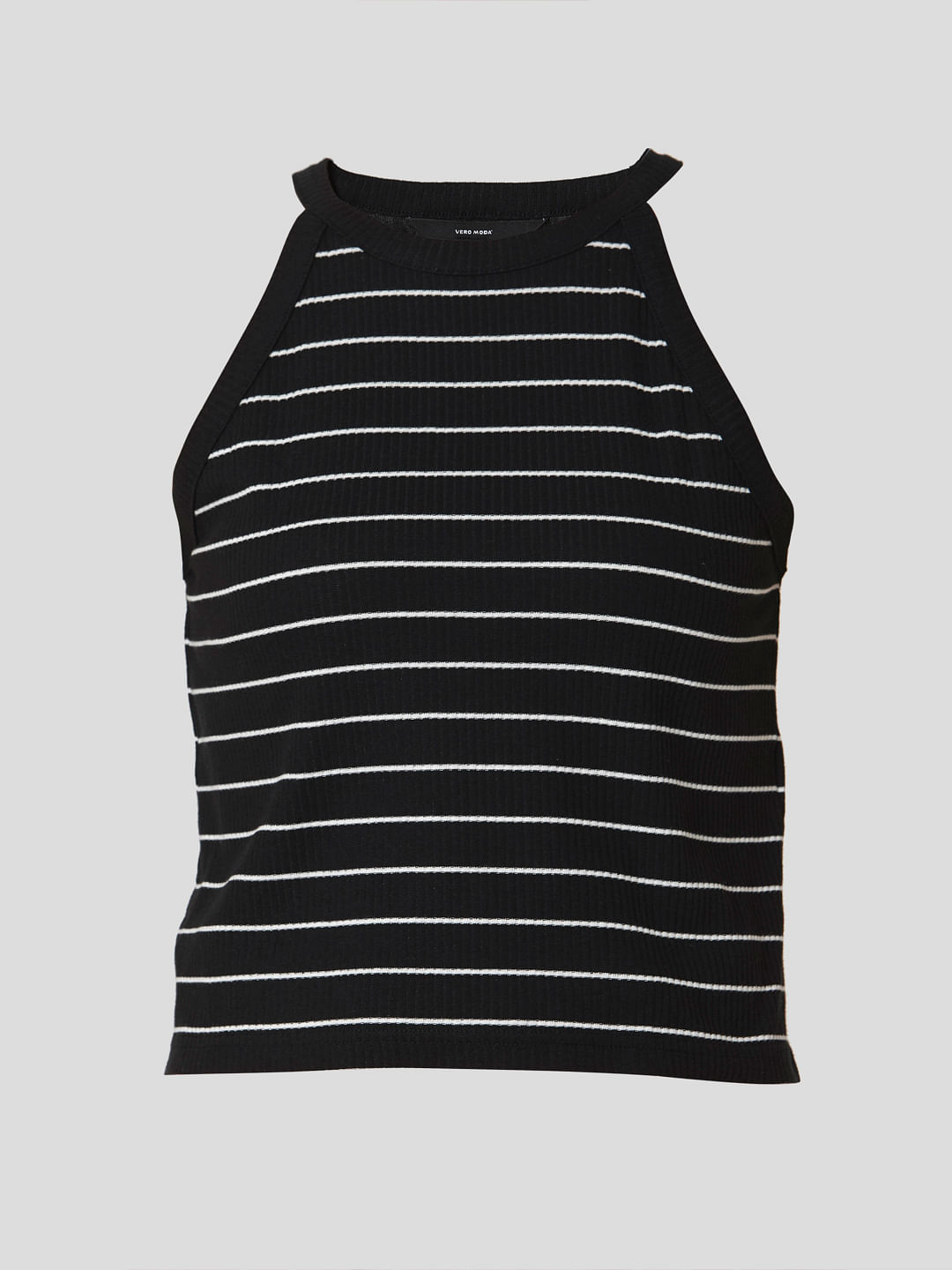 black and white striped sleeveless shirt